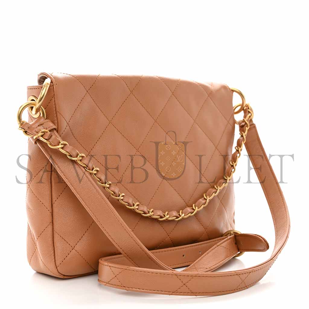 CHANEL SHINY CALFSKIN QUILTED SUPPLE TWINS SMAL HOBO BAG BROWN (24.5*19*5cm)